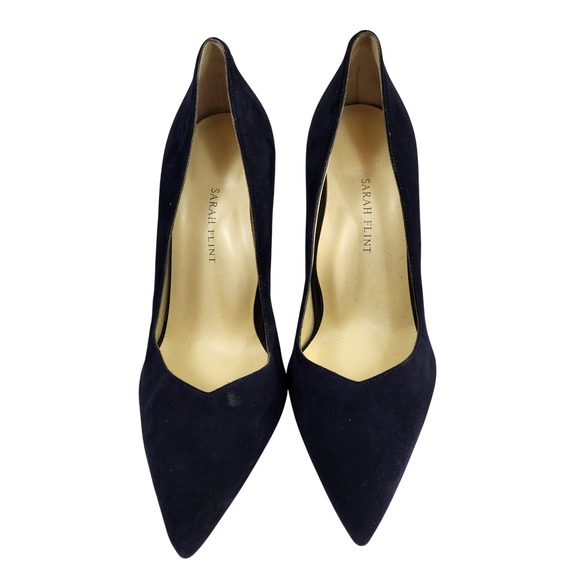 Sarah Flint Shoes - Sarah Flint Perfect Pump 100 Navy Suede Pointed Toe Stiletto Heels Sz 39.5 US 9
